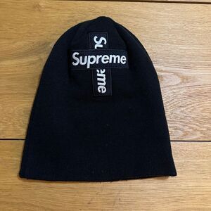 Supreme New era cross logo black beanie one size